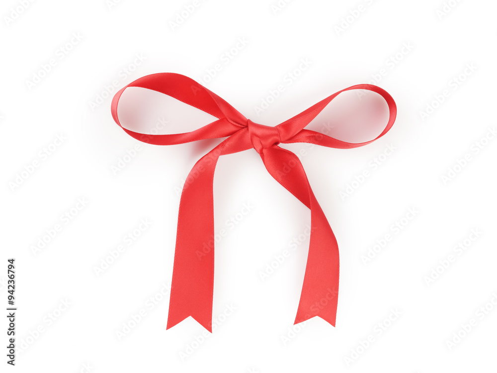 handmade red ribbon bow from above handmade red ribbon bow from above
