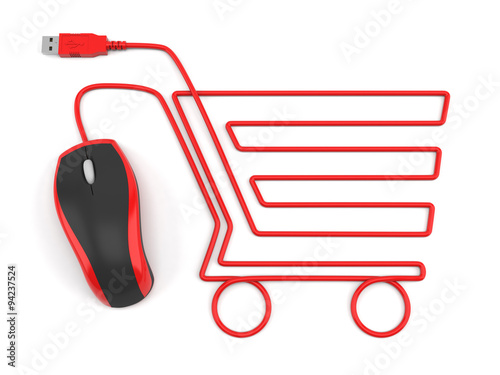 E-commerce concept - shopping cart with mouse