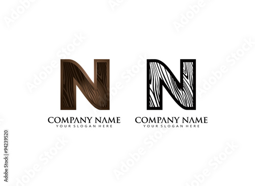 initial N wooden texture contour vector logo icon
