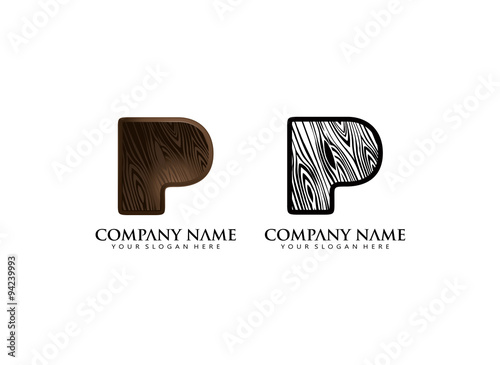 initial P wooden texture contour vector logo icon