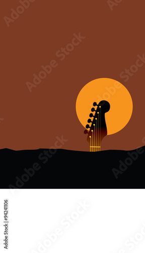 Guitar Sun Landscape music background with space for text