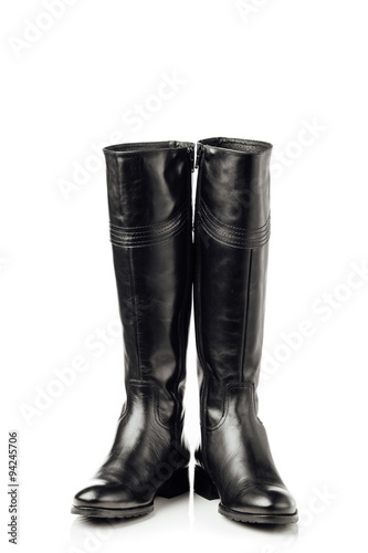 black leather high boots