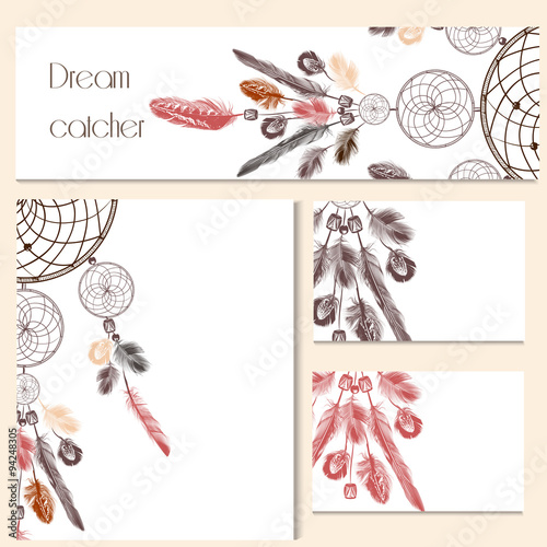 Vector set of identity templates with hand drawn dream catcher f