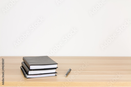 Office supplies on the wooden desk