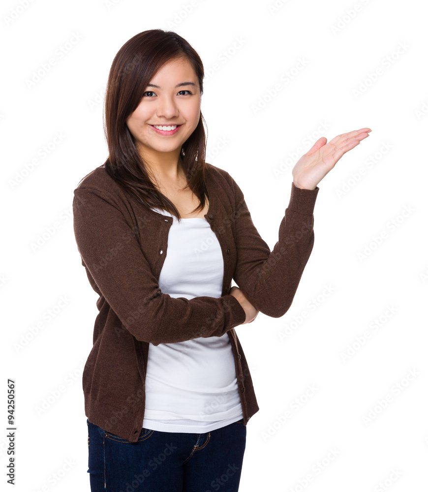 Asian Woman with open hand palm Asian Woman with open hand palm