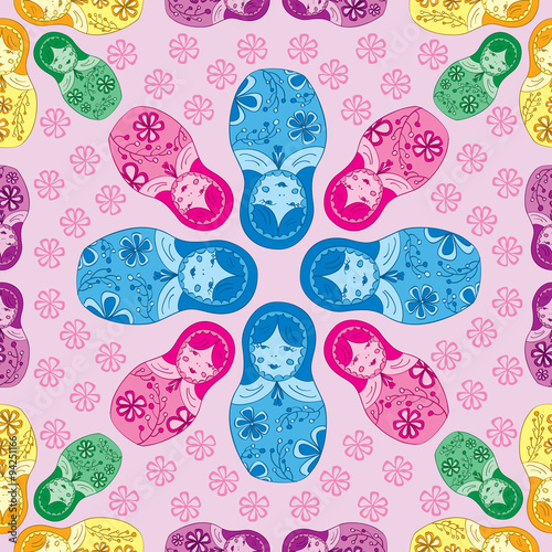 Russian Matryoshka doll seamless pattern