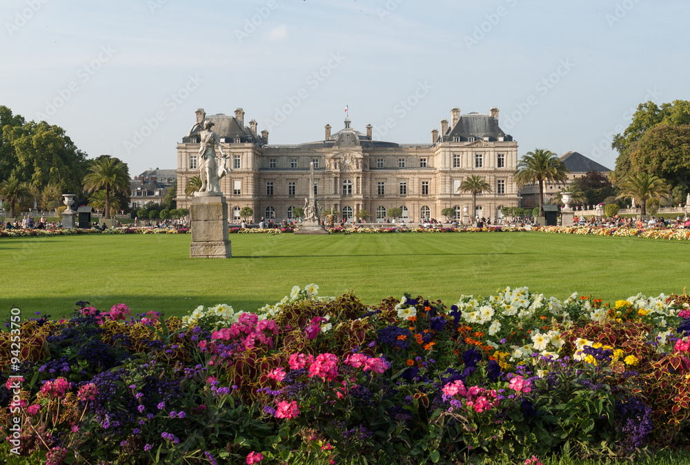 the Luxembourg Garden in Paris. Luxembourg Palace is the official residence of  the French Senate.