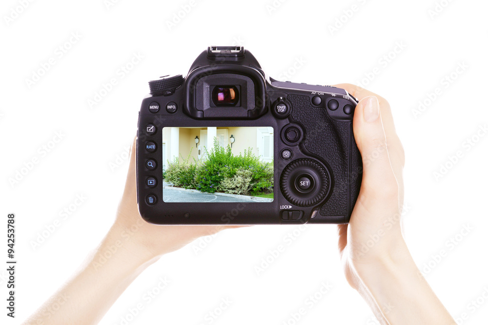 Photographer with camera at work, isolated on white Photographer with camera at work, isolated on white