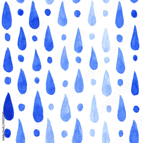 Seamless pattern with watercolor blue drops