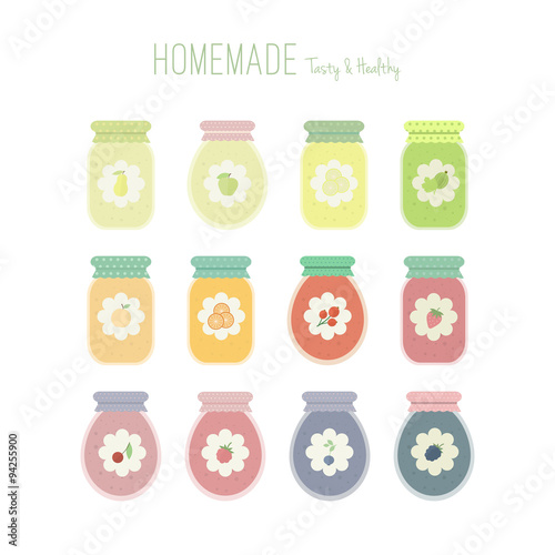 Set of jam jars with labels