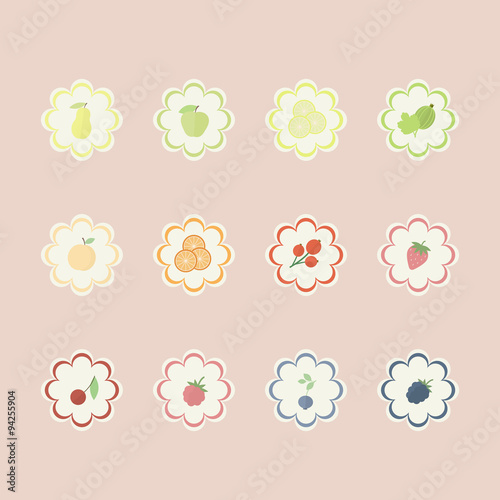 Set of fruits and berries labels