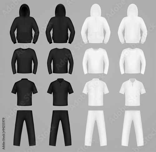 Silhouettes clothes black and white colors, hoodie, t-shirt and