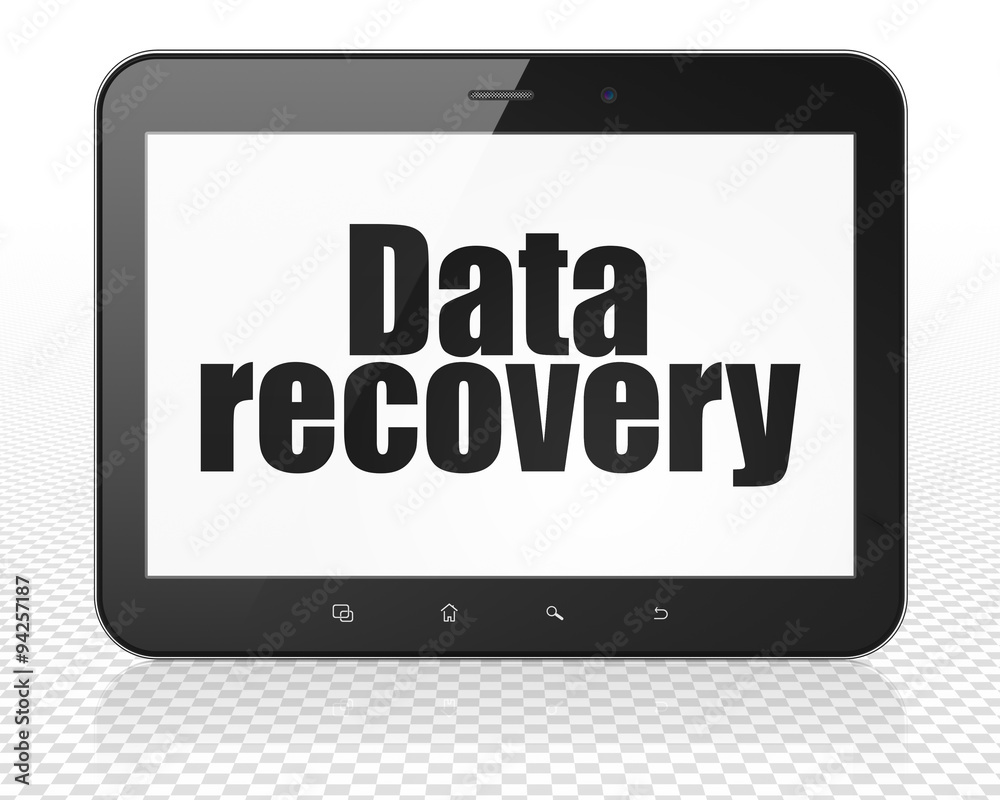 Information concept: Tablet Pc Computer with Data Recovery on Information concept: Tablet Pc Computer with Data Recovery on