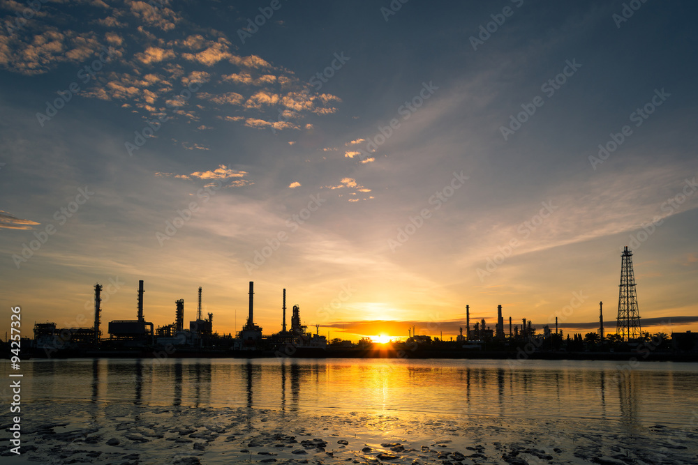 Oil refinery industry plant along twilight morning , Oil refiner