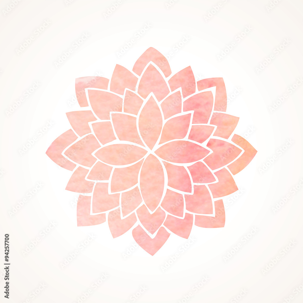 Watercolor pink flower pattern. Silhouette of lotus. Mandala Stock Vector |  Adobe Stock