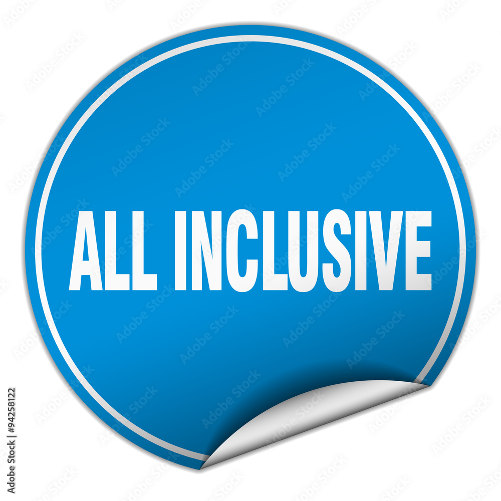 all inclusive round blue sticker isolated on white all inclusive round blue sticker isolated on white