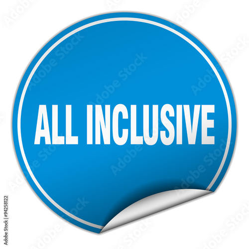 all inclusive round blue sticker isolated on white