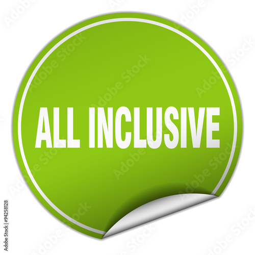 all inclusive round green sticker isolated on white