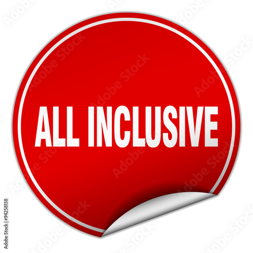 all inclusive round red sticker isolated on white