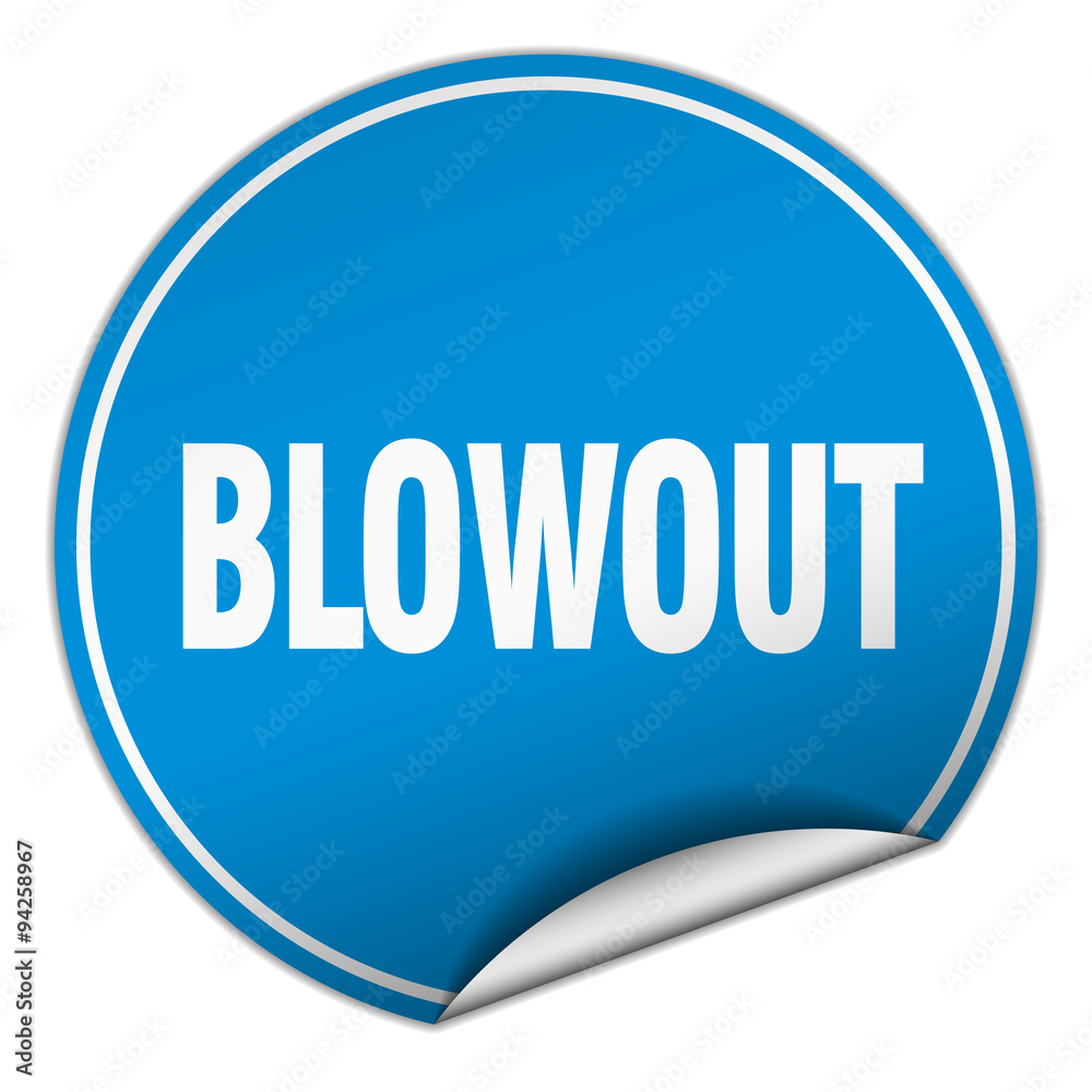 blowout round blue sticker isolated on white blowout round blue sticker isolated on white