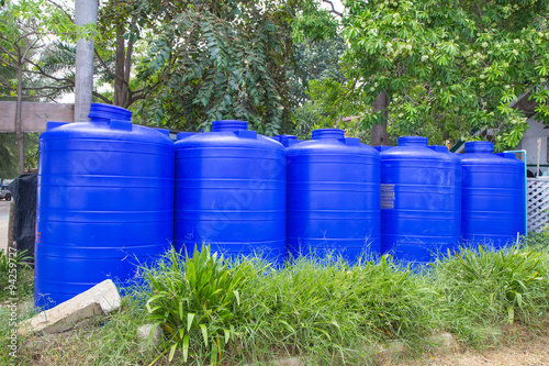 Blue plastic water tank photo