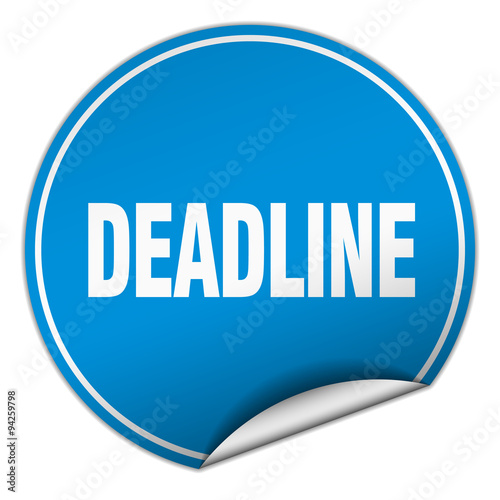 deadline round blue sticker isolated on white