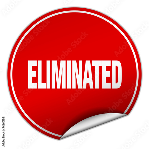 eliminated round red sticker isolated on white