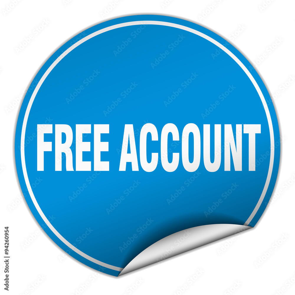 free account round blue sticker isolated on white free account round blue sticker isolated on white