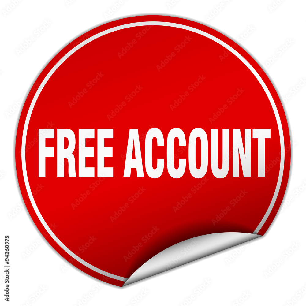 free account round red sticker isolated on white free account round red sticker isolated on white