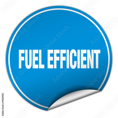 fuel efficient round blue sticker isolated on white