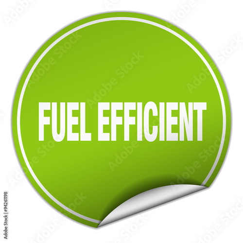 fuel efficient round green sticker isolated on white