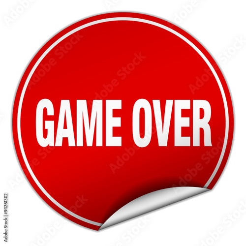 game over round red sticker isolated on white