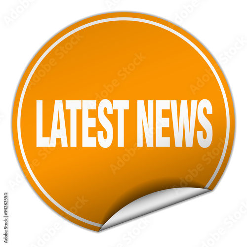 latest news round orange sticker isolated on white