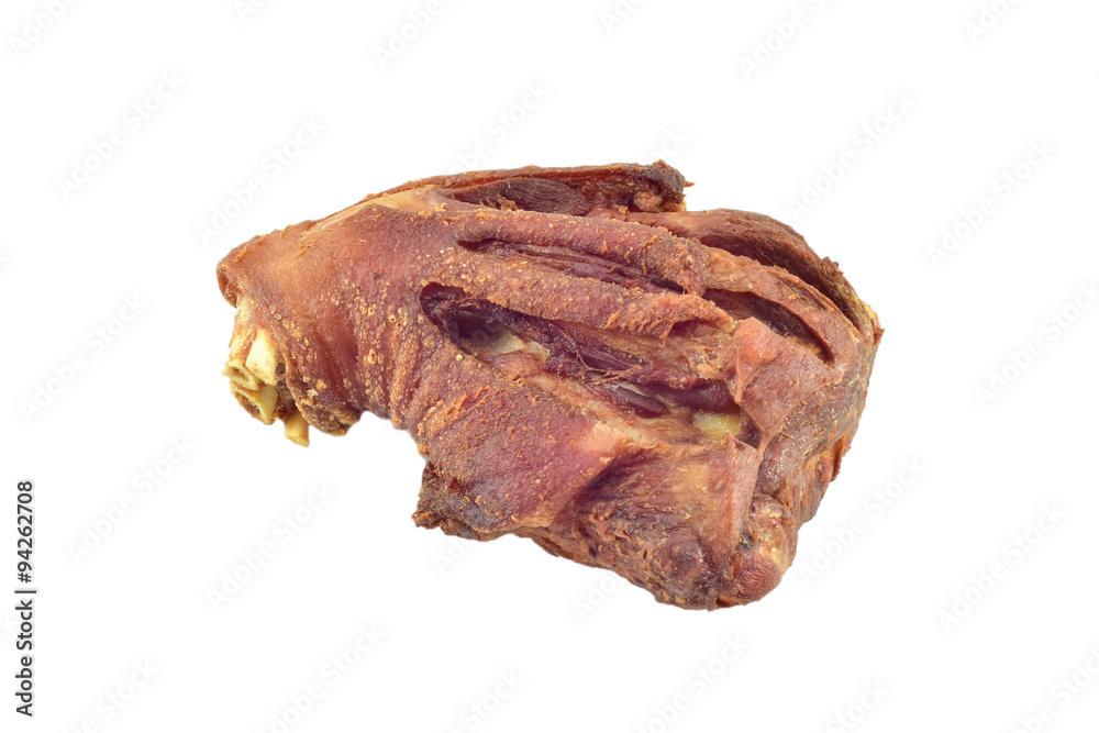 Roasted Schweitzer (German pork leg, pork knuckle) on white background Roasted Schweitzer (German pork leg, pork knuckle) on white background
