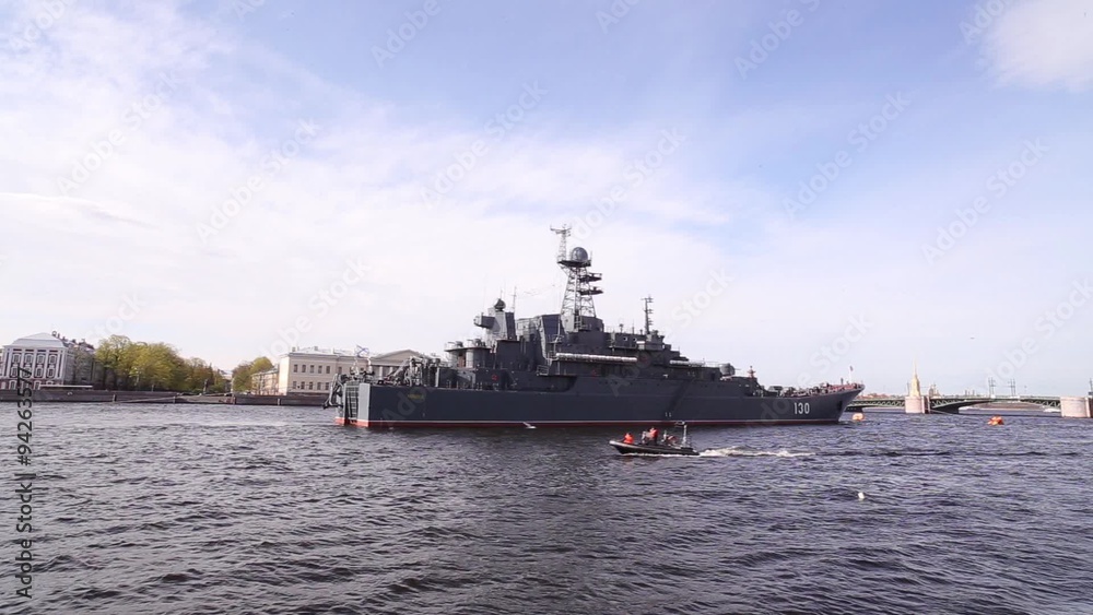 Warship On the Neva River in St. Petersburg Warship On the Neva River in St. Petersburg