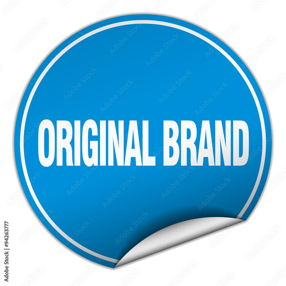 original brand round blue sticker isolated on white original brand round blue sticker isolated on white