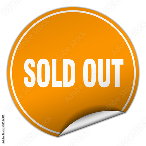 sold out round orange sticker isolated on white