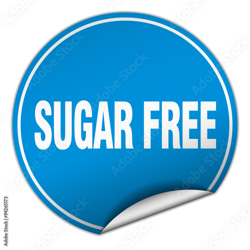 sugar free round blue sticker isolated on white