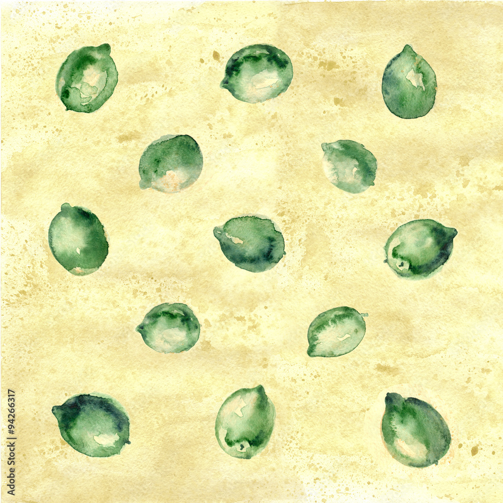 Fototapeta premium Vintage watercolor yellow background with limes