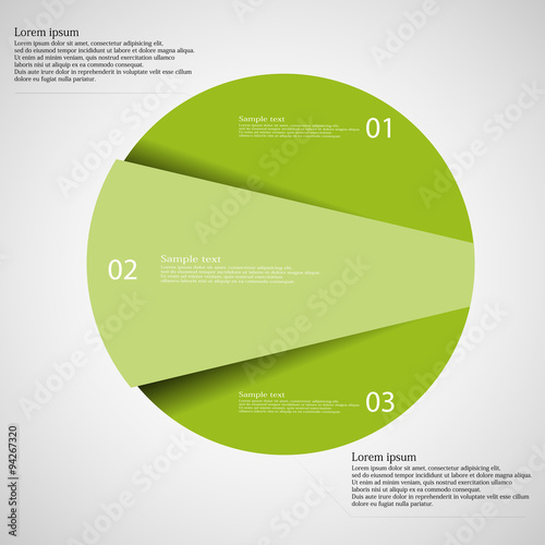 Infographic template of circle cut to three green parts