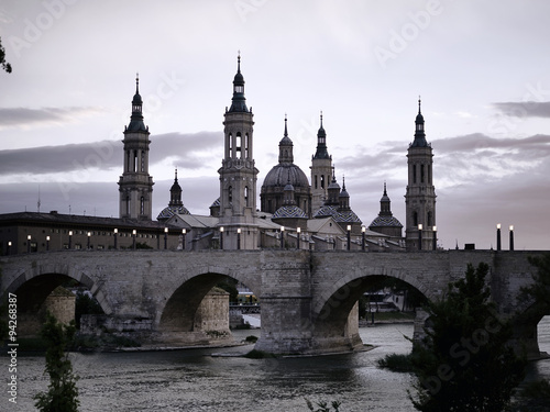 View of the Basilica del Pilar and the Roman bridge, Zaragoza (Spain)