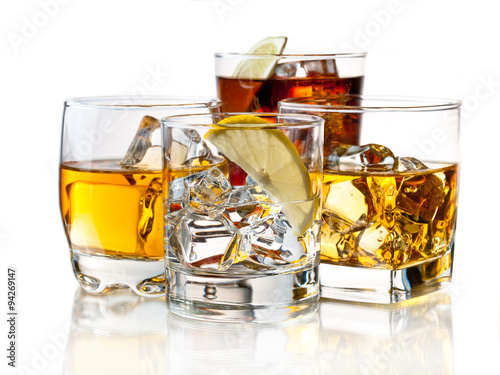 Various cocktails and drinks over white background