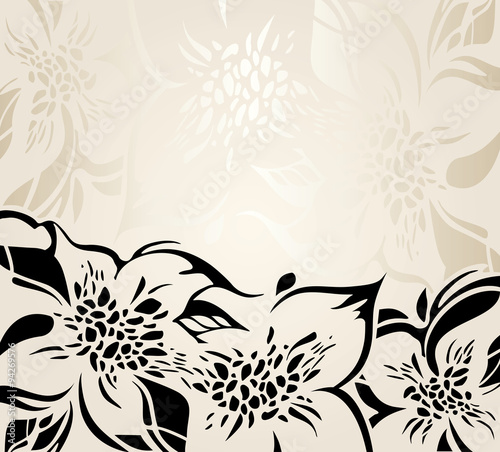 Ecru floral decorative holiday background with black ornaments