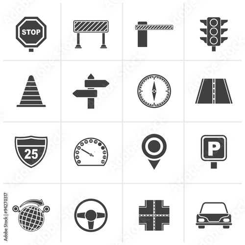 Black Road and Traffic Icons - vector icon set
