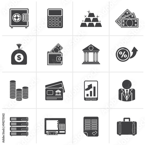 Black Bank and Finance Icons - Vector Icon Set
