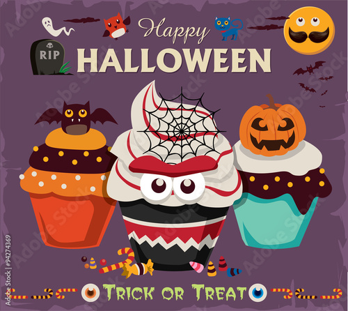 Vintage Halloween cupcake poster design