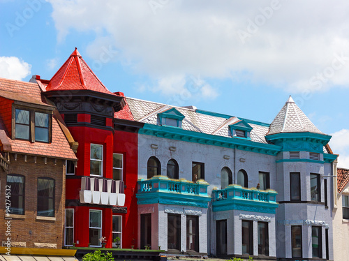 Historic district of Washington DC, USA. Row houses and apartment buildings of Adams Morgan neighborhood.