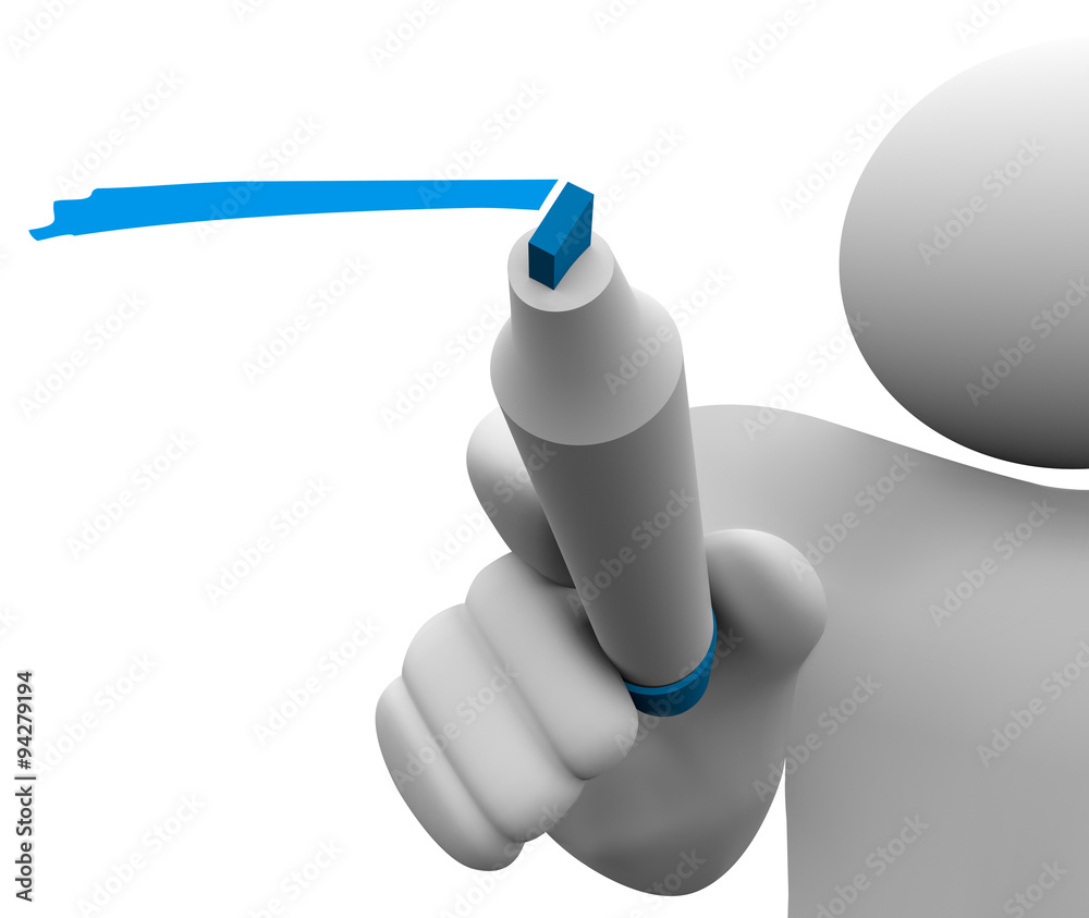3d Man Person Writing Underlining Blue Pen Marker 3d Man Person Writing Underlining Blue Pen Marker