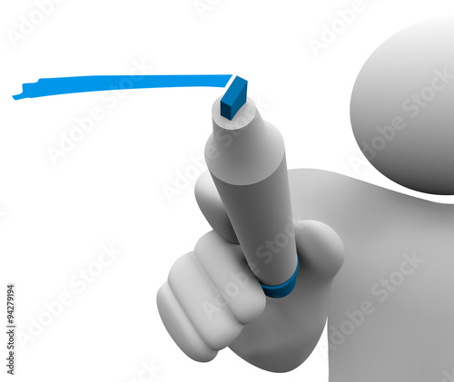 3d Man Person Writing Underlining Blue Pen Marker