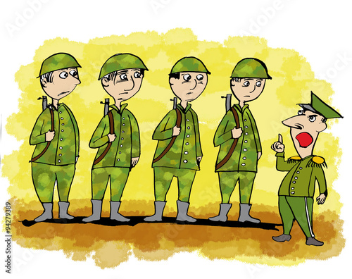 Cartoon related with military man, soldiers and army